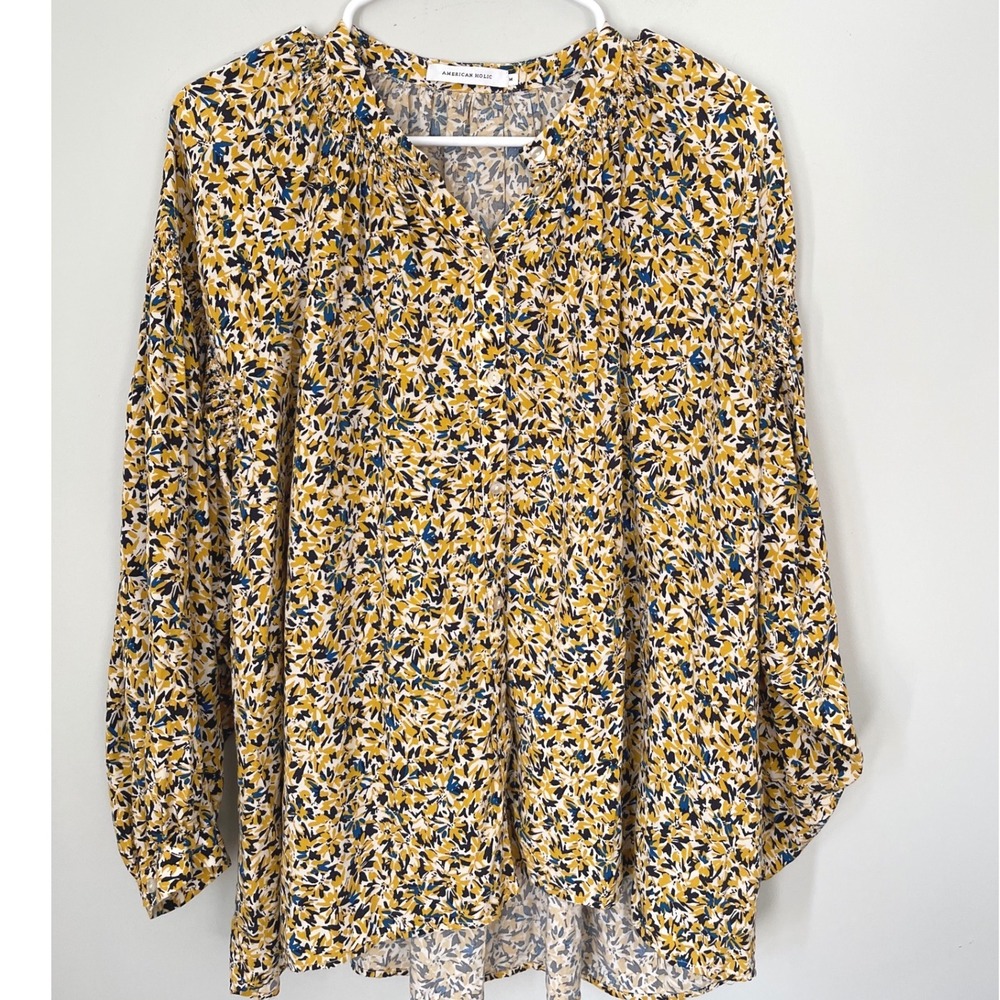 American Holic Floral Print Blouse Top Long Sleeve Button Down‎ Womens Medium